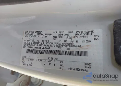 2017 Ford F-250 Xl из США, поврежденный, VIN 1FT7W2B65HED53648